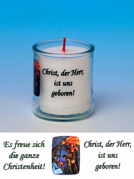 Weihnachtliche Kerze im Glas: Christ, der Herr ist uns geboren!